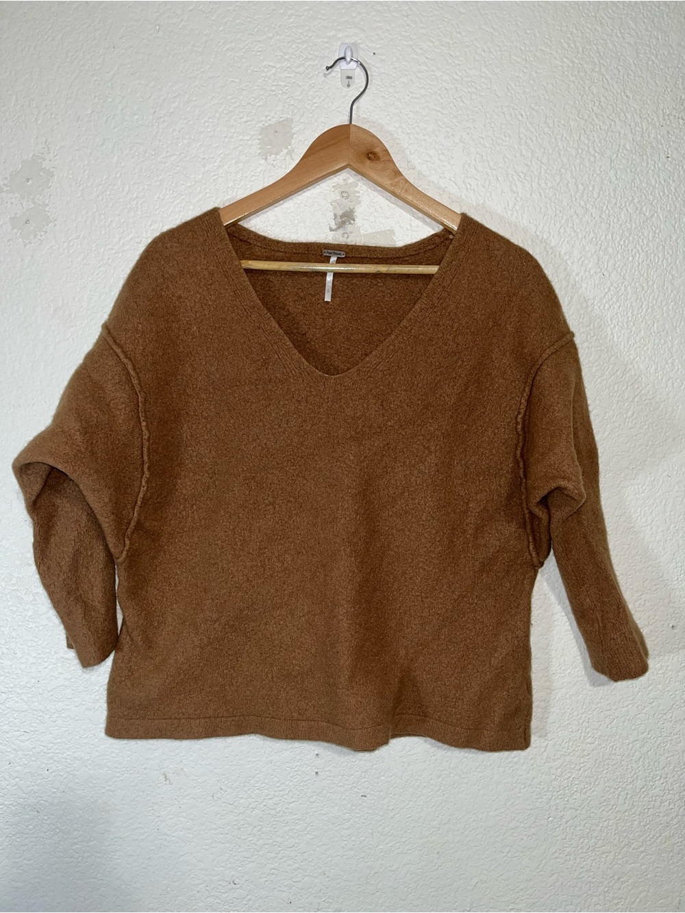 Free People Cozy V-Neck Yak Sweater in Brown